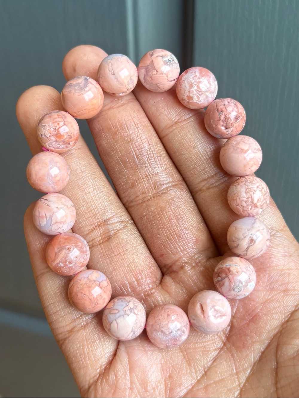 Cotton Candy Agate Crystal Bracelet 12.5mm - Picture 3 of 11